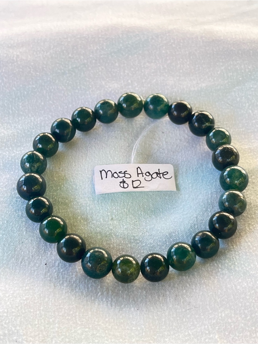 Handcrafted Green Moss Agate Beaded Stretch Bracelet -